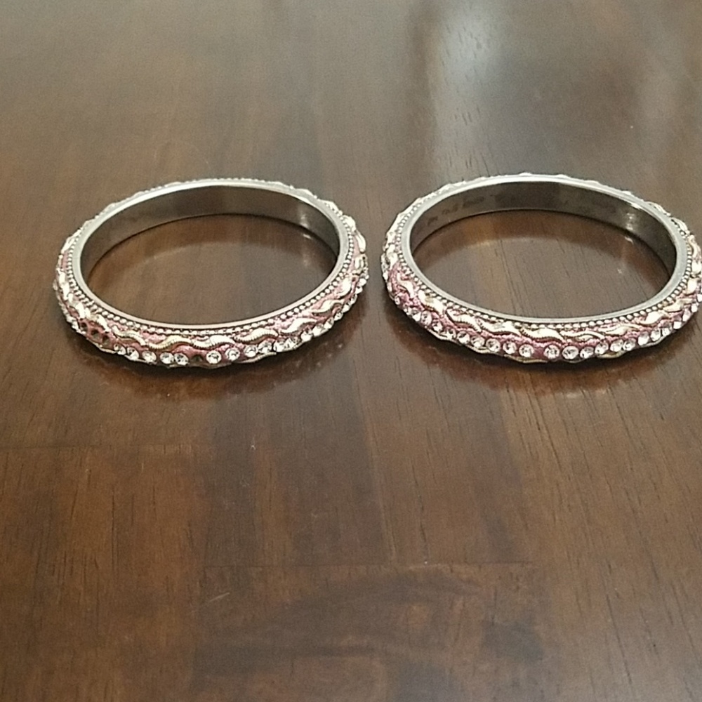 New York & Co Set of 2 Gold, Pink& Crystal Bangles
